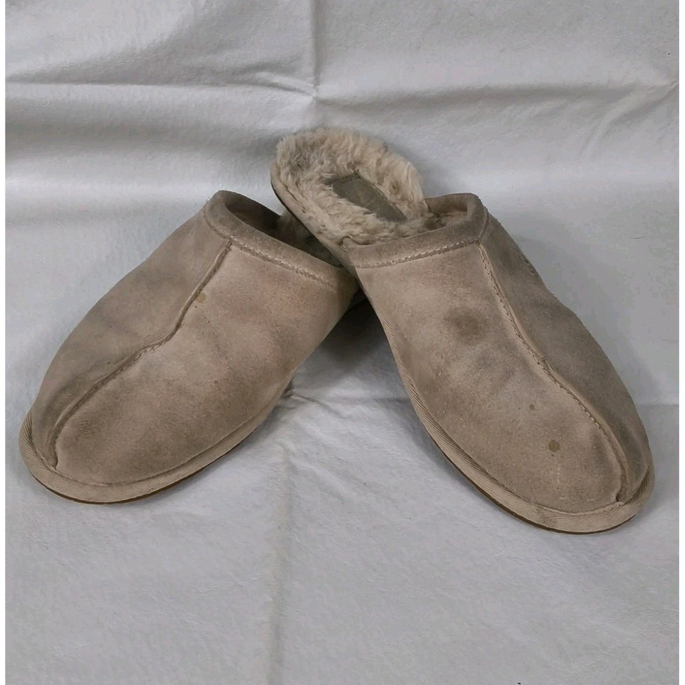 UGG Scuff Tan Suede Sheepskin Slip-On Mule Indoor House Slippers -As Is